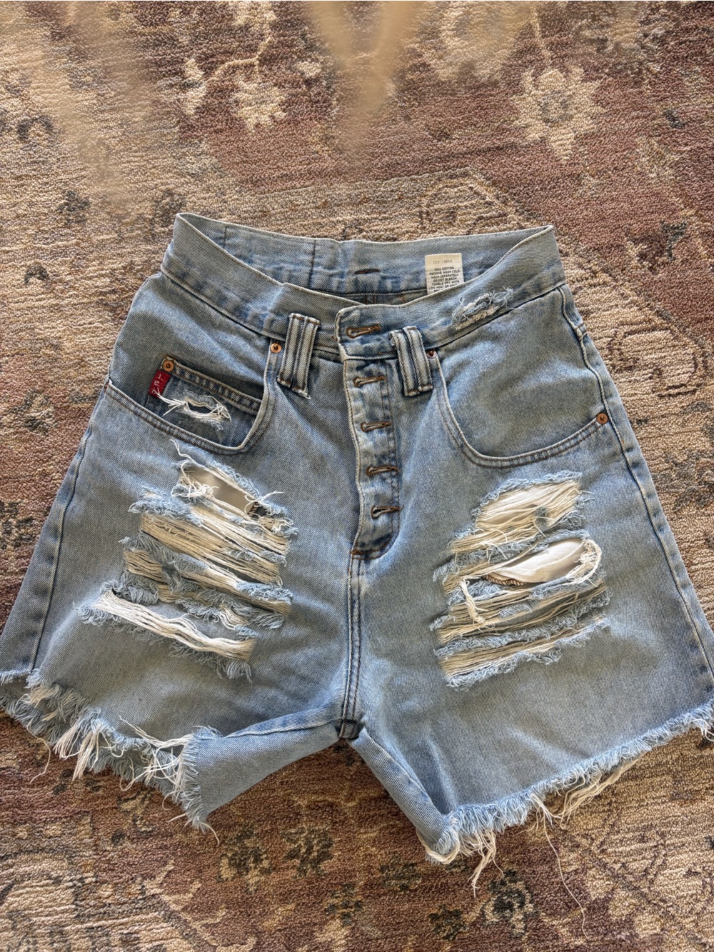Vintage Light Blue Distressed Boyfriend Denim Shorts